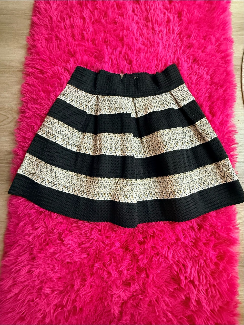 Petit Gâteau Striped Black and Cream A-Line Skirt